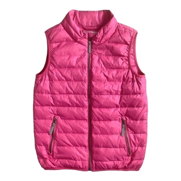 Hanna Andersson Girls Pink Down-feather Full Zip Up Vest Size 12 Pockets - Picture 1 of 8